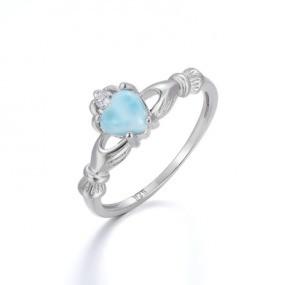 Women Geometry 925 Sterling Larimar Silver Jewelry Round Natural Gemstone Ring