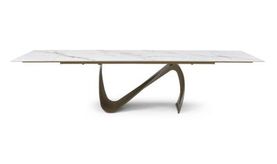 Hot Sales Foshan Factory Nordic Style Big Size Expanding Sintered Stone and Glass Metal Dining Table for Dining Room