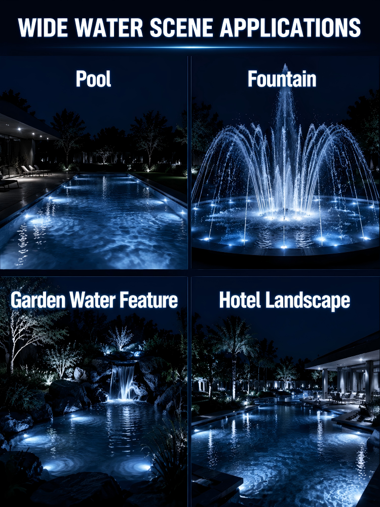IP68 Waterproof LED Underwater Lights Submersible For Pools Fountains Landscape Projects