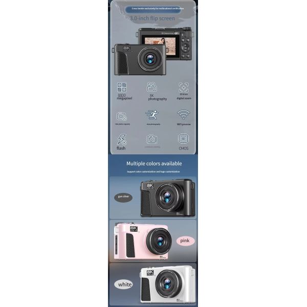 8k Video Camera Professional 3.0inch Ultra-High-Definition Display