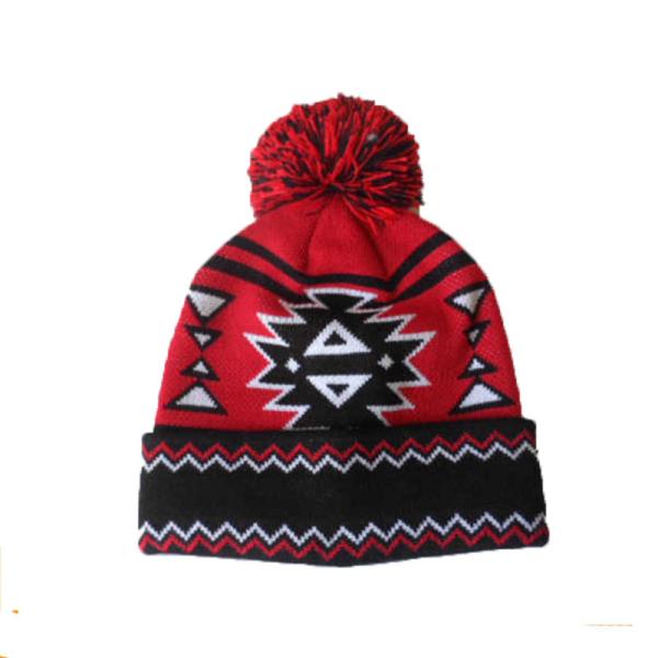 62cm fez malha o jacquard Beanie Caps de Pom Beanie Hat Acrylic Cuff Knitted