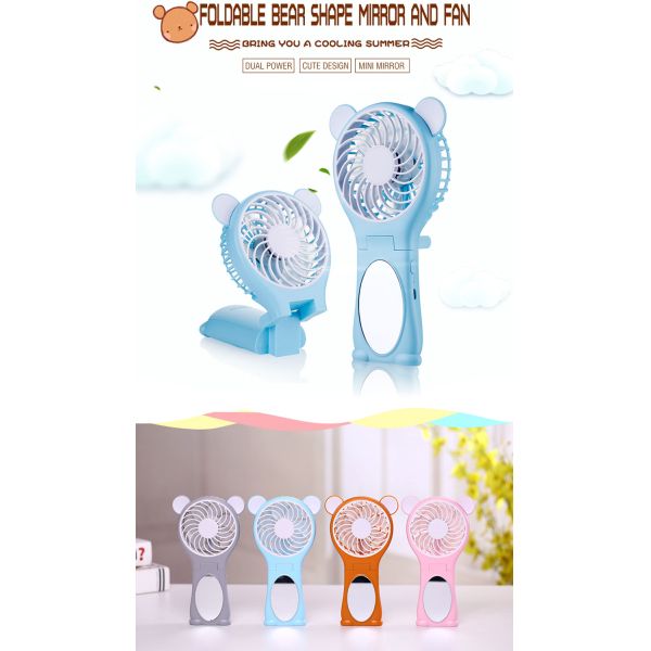 Foldable Mirror Small Battery Operated Fan Strong Cool Wind No Noise KC Battery