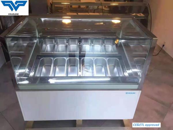 24 Gauge SS 304 Gelato Ice Cream Display Freezer 20 Pans