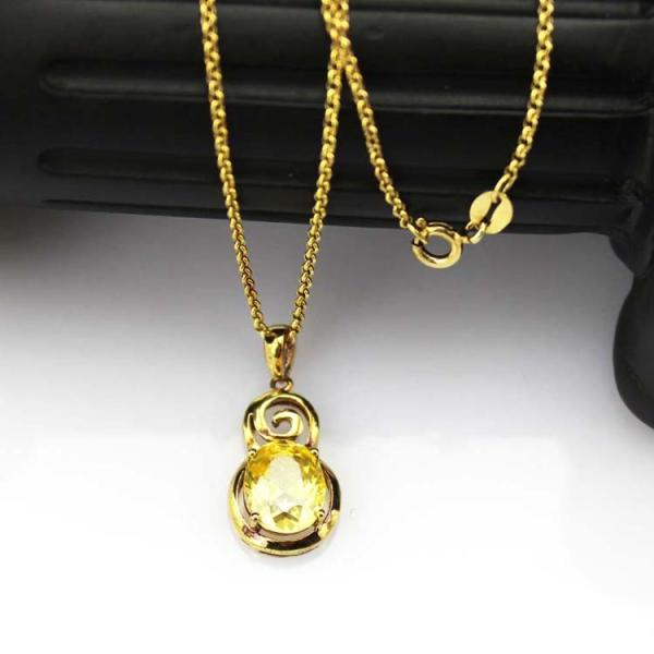 18k Yellow Gold Plated  Silver Jewelry Yellow Citrine Cubic Zircon Pendant(PSJ0414)