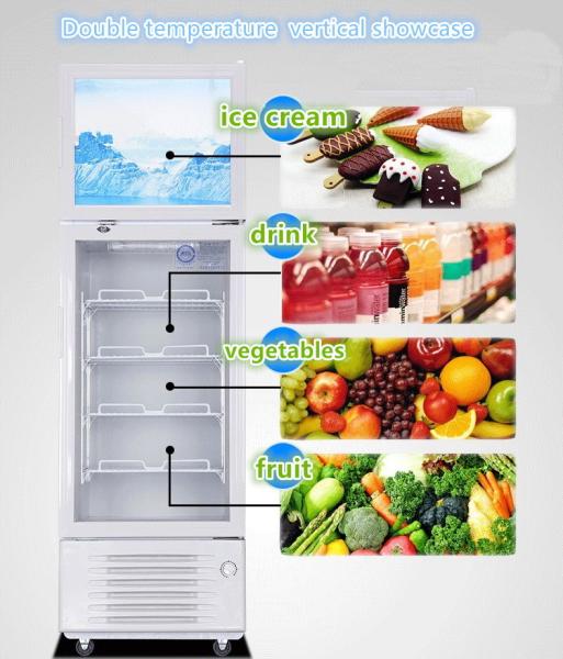 298L vertical double door double temperature display beverage cooler/beverage showcase/commercial fridge