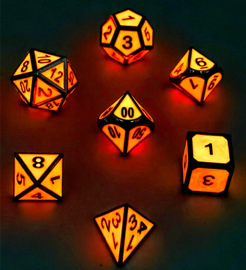 Zinc Alloy Glow in the Dark Metal Dice Set for DND Games with Customizable Logo