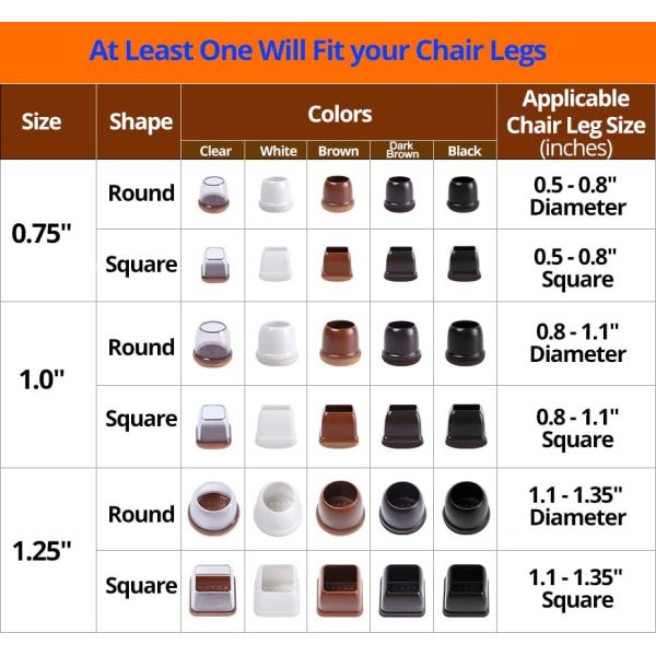 Protectores de piernas de sillas de silicona para suelos Muebles Protectores de piernas con feltro Negro almohadilla para piernas de mesa Marrón