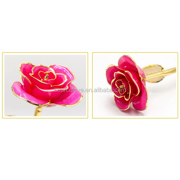 Gold Trimmed Rose Manufacture Flower Girlfriend Gift 24k Gold Plated Natural Rose for Valentine's Day, Mother's Day Gifts