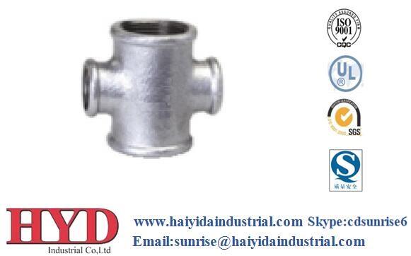 BEADED Cross black malleable iron pipe fitting cast iron UL factory