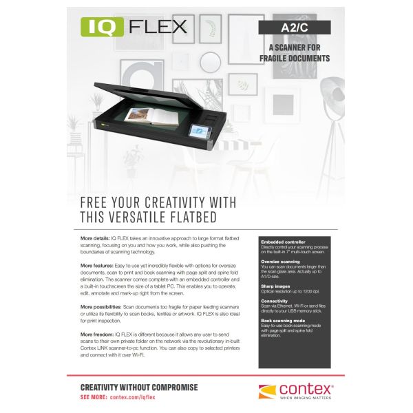 Contax IQ FLEX A2 Flatbed Scanner for High-definition Double-sided Scanning of Files, Documents, Books