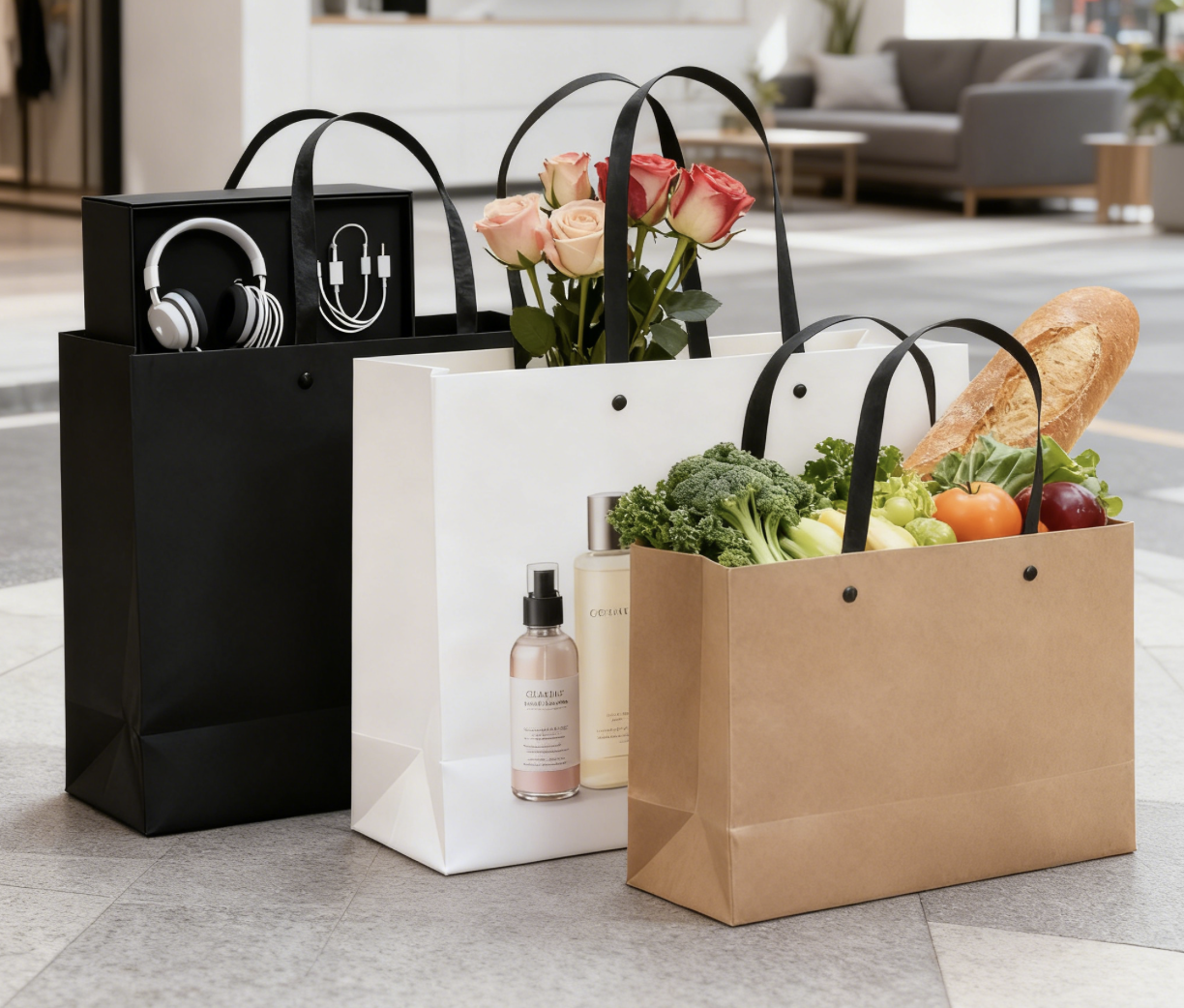 Custom Printed Kraft Shopping Paper Bag With Handles Paper For Package