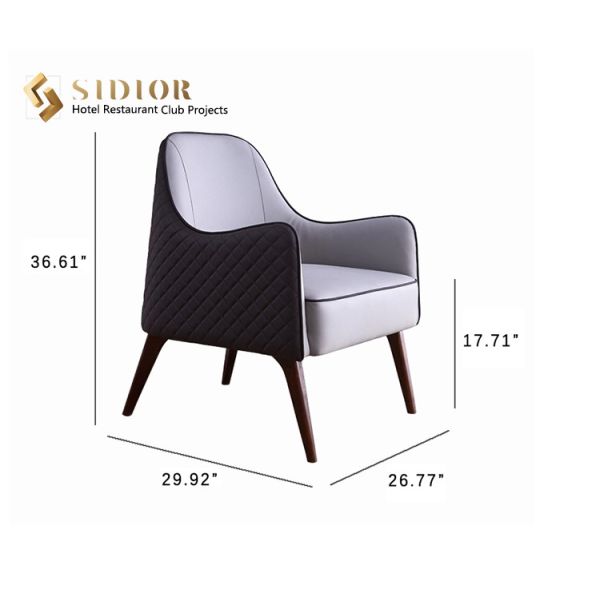 72cm Comfortable Dark Grey Leather Armchair With Solid Wood Legs