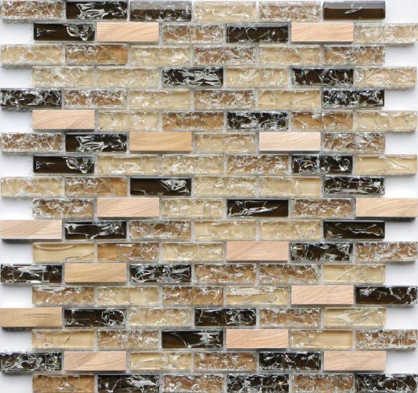 Brown rectangle crack crystal glass mix metal mosaic tile kitchen backsplash
