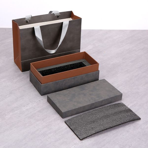 Custom Gold Foil/UV Printed Gift Box & Bag Set – Black Rigid Packaging For Water Bottles, Premium Gifting With Protective Liner