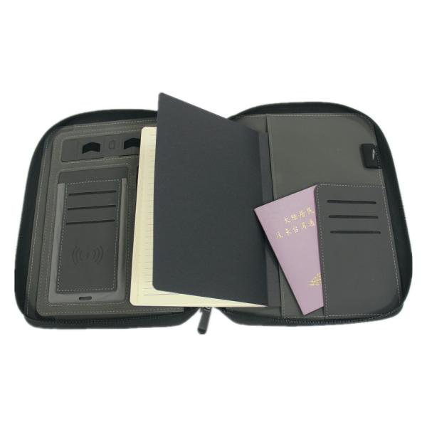 Durable PU Business Multifunctional Wireless Charging Notebook With Powerbank And USB