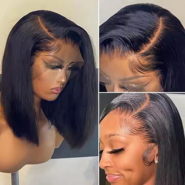 180% density Vietnamese Bob Wig 100% human hair glueless wig Straight 14inch Transparent 13x4 inch lace frontal wig
