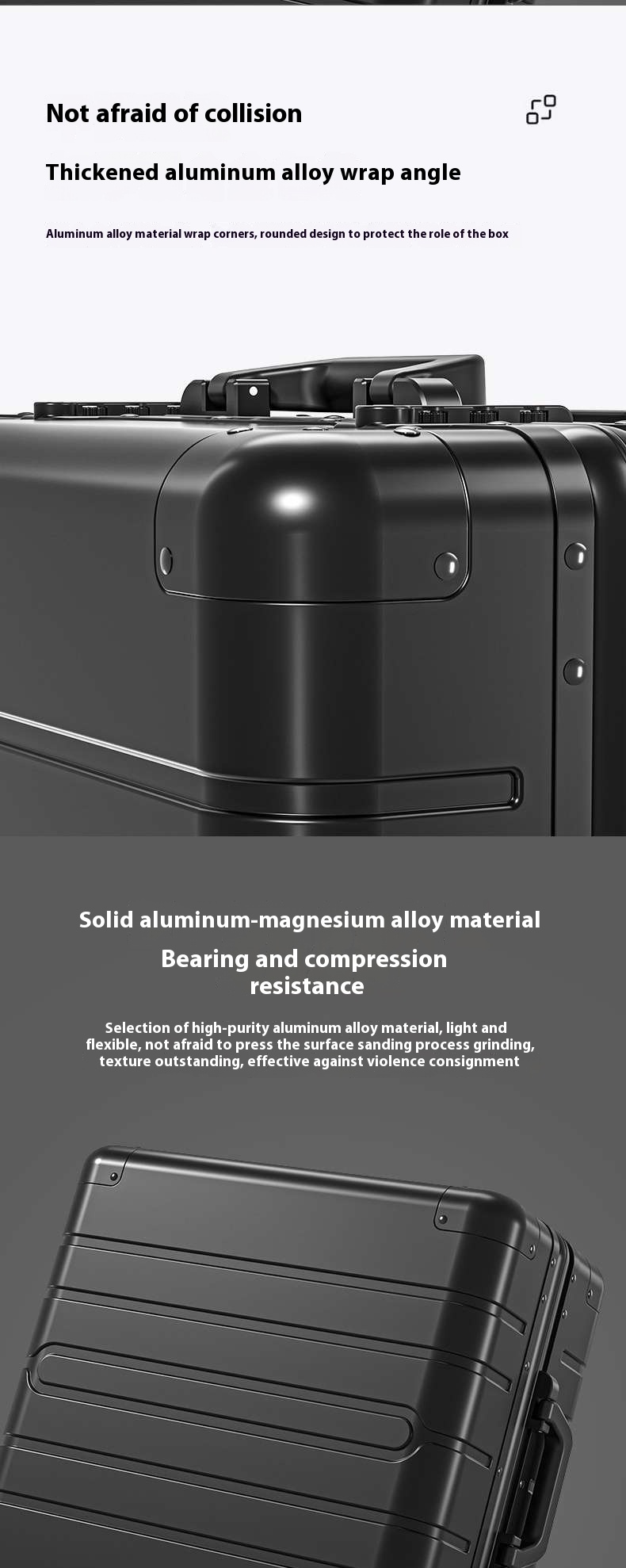 Unisex 18-Inch All Aluminum Alloy Trolley Case Spinner Caster Wheel TSA Lock Waterproof Small Business Boarding Suitcase for