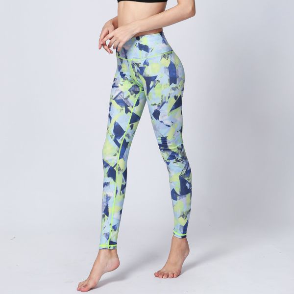 CPG Global Women's Outdoor Leggings Sport Running Pants Yoga Geometrical Green Pattern HK35