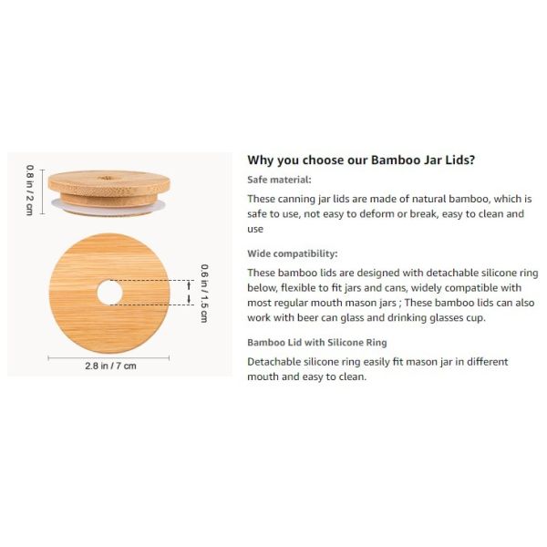 Крышки каменщика посуды 70mm/86mm бамбуковые с крышками каменщика уплотнения отверстия и силикона соломы