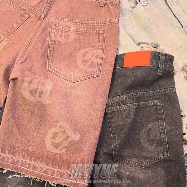 Logotipo de impresión de denim personalizado ropa callejera de corte de sombrero de borde de corredora sudor lana de algodón de sudor ropa callejera de acidez de lavado de pantalones cortos