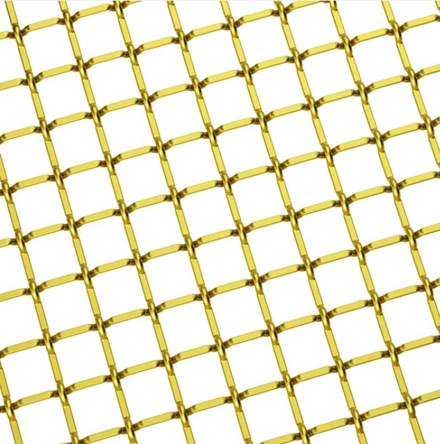 Custom Architectural Metal Mesh Gold Finish Stainless Steel Woven Architectural Panel