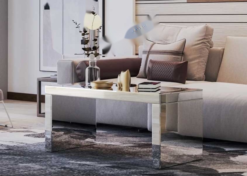 White Marble Glass Coffee Table with Gold Mirror and 119.4X70X44.5CM Dimensions for Living Room