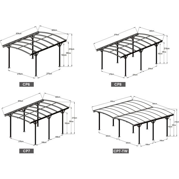 Carport Polycarbonate Aluminum Frame Carport 1.1mm CP7