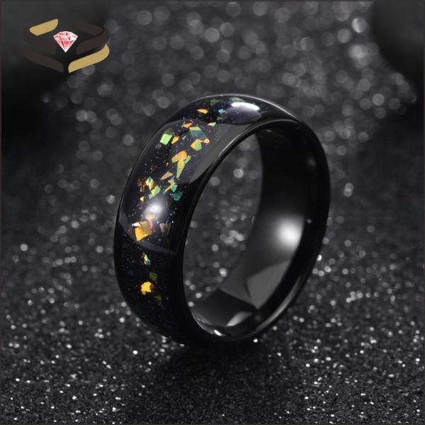 Dome Black Tungsten Wedding Band Ring 8mm With Colorful Opal Inlay Other Pearl Type Inlaid