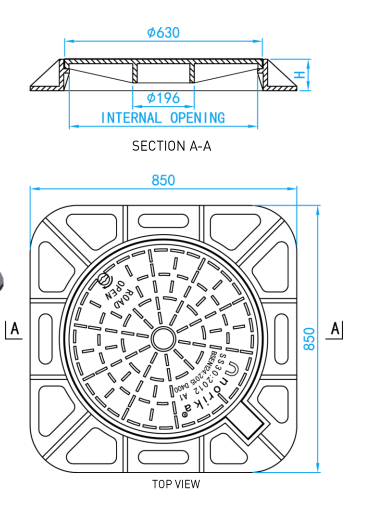Ductile Iron Manhole Cover and Frame 850mmx850mm with High Tensile Strength, Epoxy Coating, and Cost-Effective Design