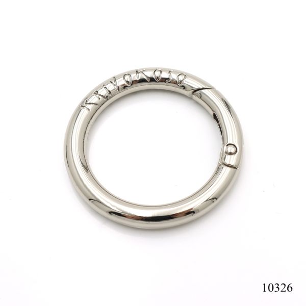 42*31.5mm Round Silver Plated Metal Spring O Ring Clasp With Custom Logo For Bag Strap Keychain Hardware