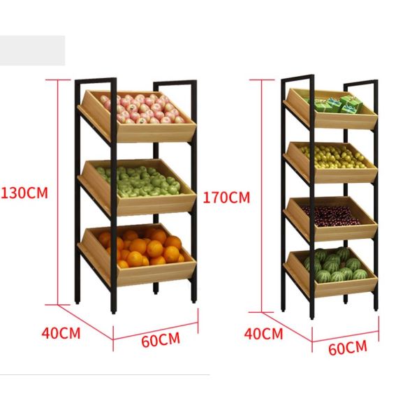 High Grade Cold-rolled Sheet Wooden Fruit Vegetable Display Rack for Supermarket Stores