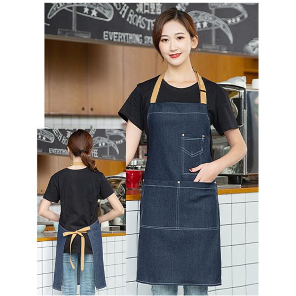 Custom Logo Printed Cotton Denim Bib Apron Ideal for Busy Restaurant Bar Environments