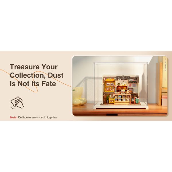 Clear Acrylic Display Case For Hobby Collectibles, Easy Assemble Dust Cover Showcase Clear Storage Bins, Stackable Storage Plastic Box With Wooden Base