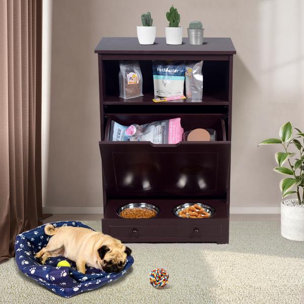 E1 MDF Board Pet Feeder Station Cabinet 580x340x820CM With 2 Stainless Steel Basins