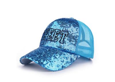 Sequins Blue Boys Mesh Baseball Caps Embroidery Breathable Good Flexibility