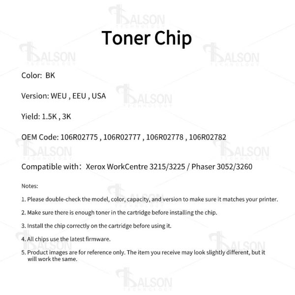 106R02775 106R02777 106R02778 Xerox Toner Chip For Phaser 3260 WorkCentre 3215 Cartridge