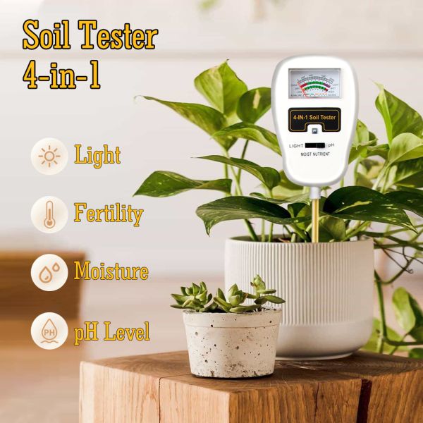 4-in-1 Soil Tester Soil Moisture Fertility Tester 90 Rotation Down Angle Design No Battery Requirements Soil Ph Meter