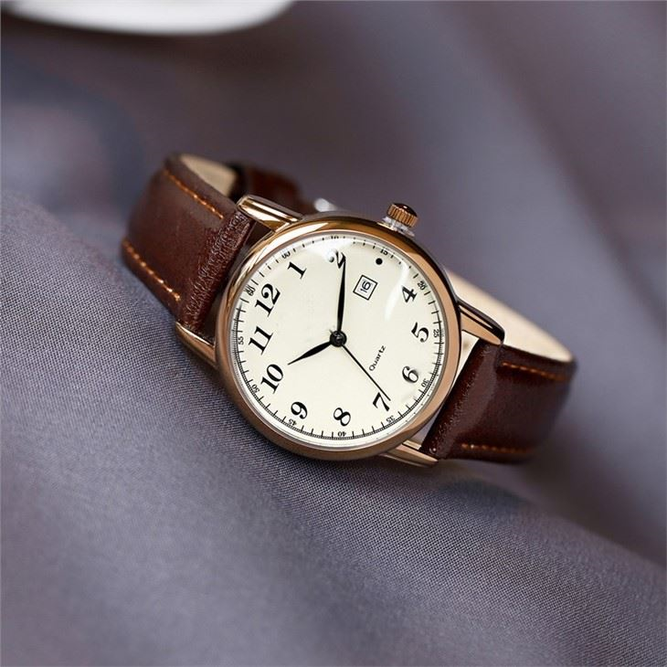 Alloy Case Women'S Watch Leather Band Small Face Ladies Watch Brown Leather Strap