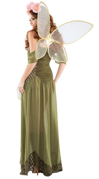 Juego de roles de Halloween para mujeres Traje de princesa forestal Verde de hombro vestido largo conjunto estilo