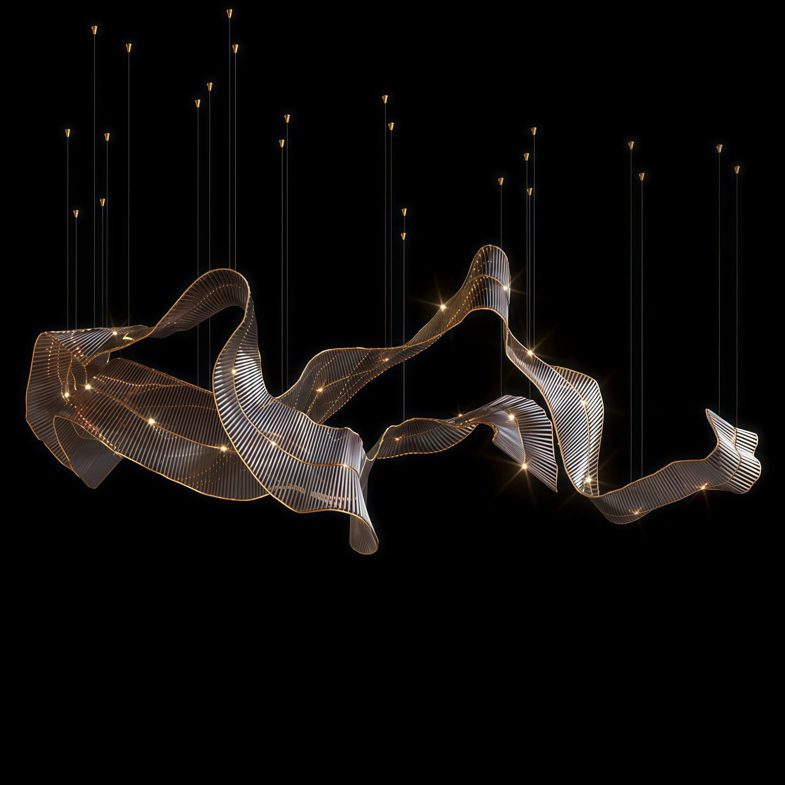 JYLIGHTING Modern Abstract Ribbon Crystal & Glass Art Chandelier, Wavy Floating Sculpture Pendant Light for Villa Lobby & High-End Hotel Reception Area