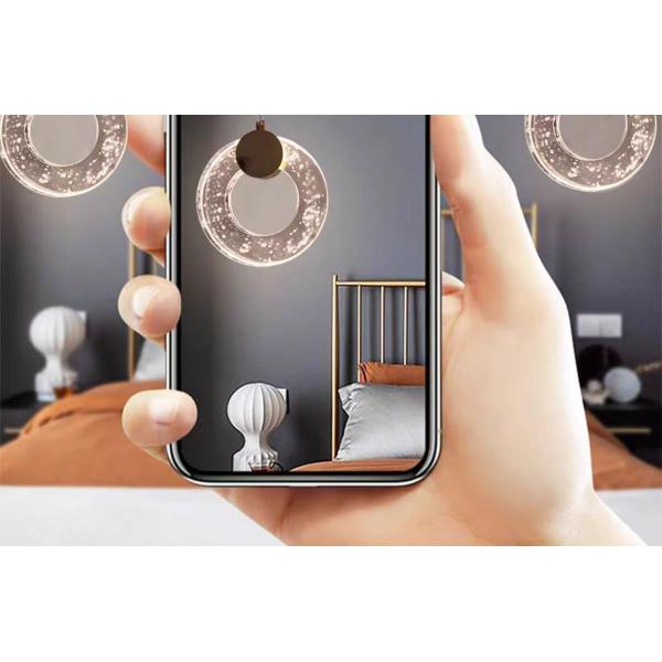 Modern Villa Apartment Living Room Crystal Long Staircase Pendant Lamp With Three Colors Changing Light And Simple Light Luxury Ring