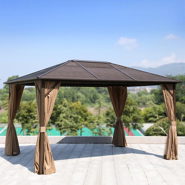 Galvanized Steel Metal Hardtop Gazebo Double Roof With Mesh Cover