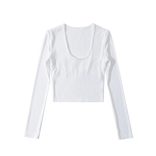 OEM maufactory U Collar Long Sleeved T Shirt Female 22 Autumn Polyester Hot Girl