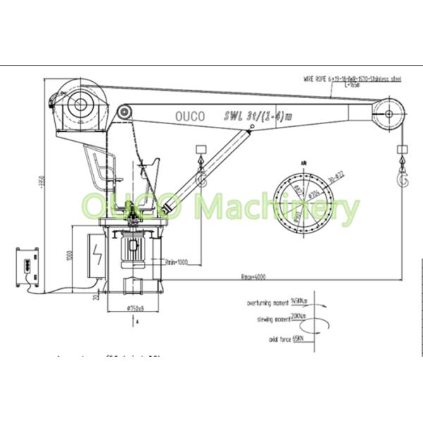 Hydraulic Marine Deck Crane Stiff Boom 3 Ton 4 Meter Pedestal Floor Mounted