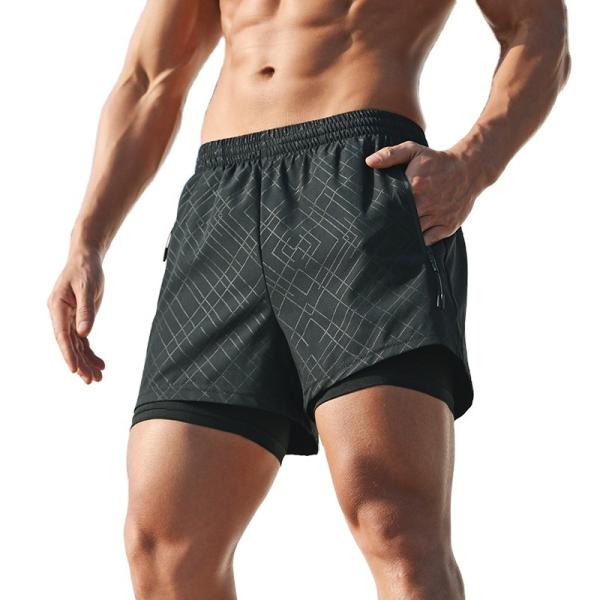 Men'S 2 In1 Gym Shorts Workout Sports Nonwoven With Zip Pockets