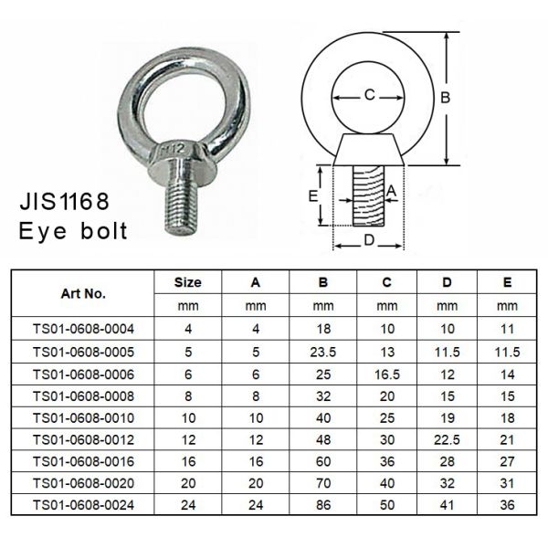 Stainless Steel JIS1168 Eye Bolt for Marine Hardware