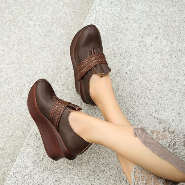 S106 Women's shoes autumn 2020 new hand-woven leather women's shoes convenient velcro thick-soled increased women's shoe