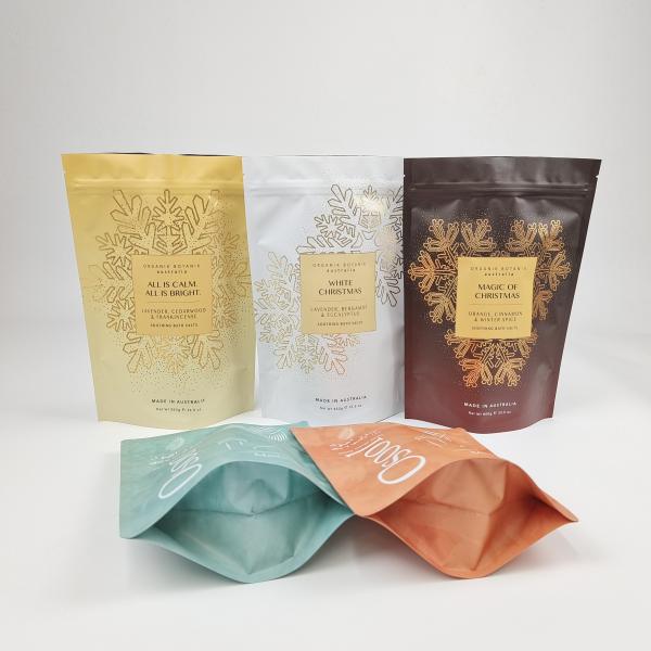 Soft Touch Stand Up Pouch Custom Printed Zipper Food Candy Body Scrub Packaging Plastic Bath Salt Pouch