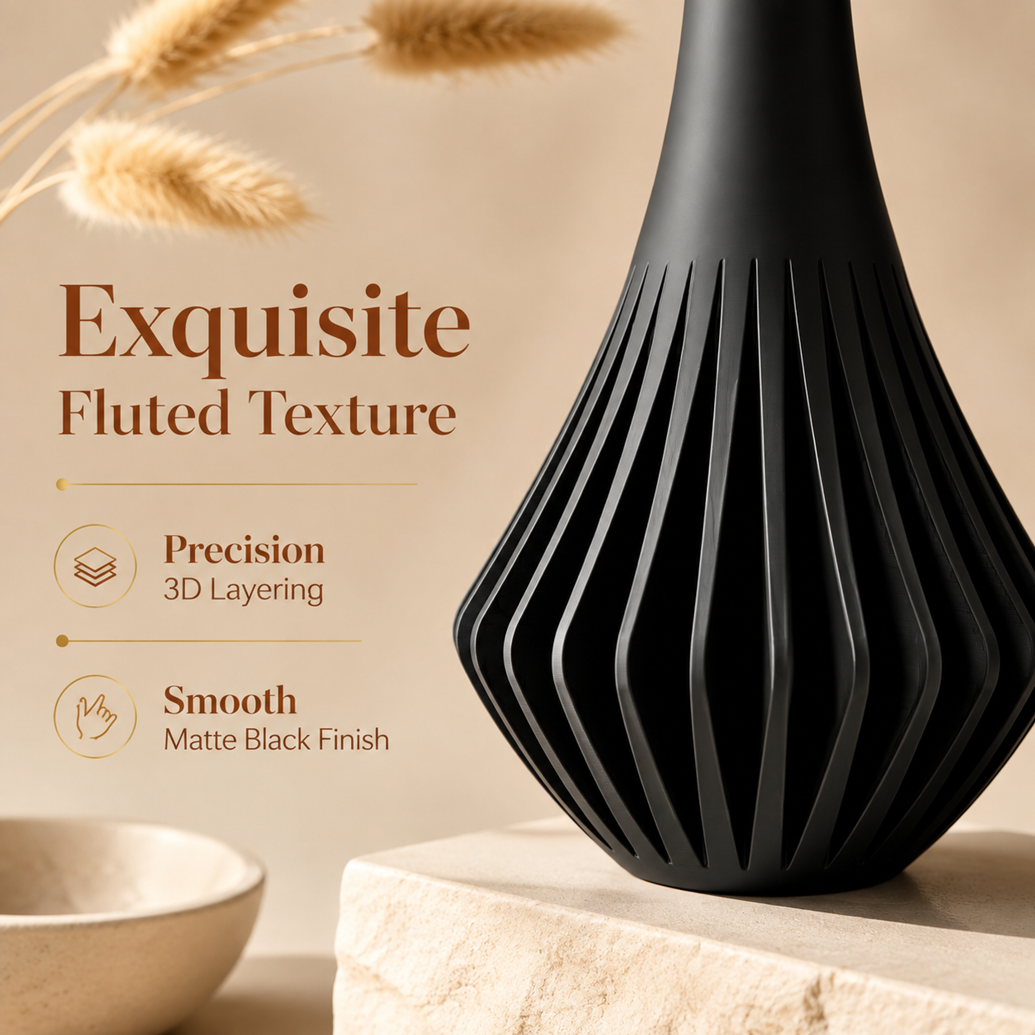 Minimalist Modern Custom 3D Printing Decor Narrow Opening 3d Print Vase For Pampas Grass