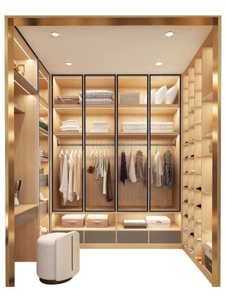 Walnut Style Walk In Wardrobe Modern Solutions OEM Sliding Door